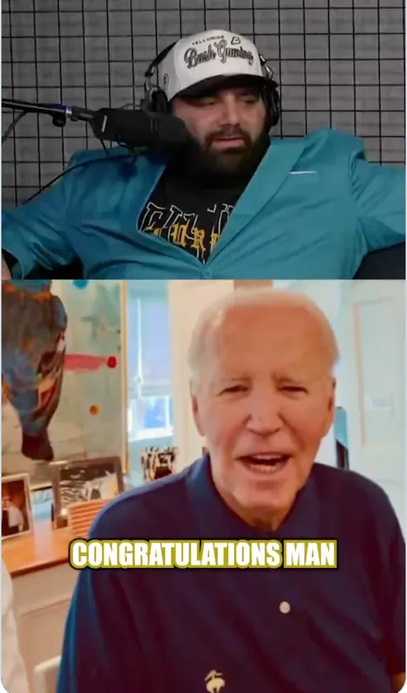 Joe Biden appears in a recorded video message played on the Pardon My Take podcast.