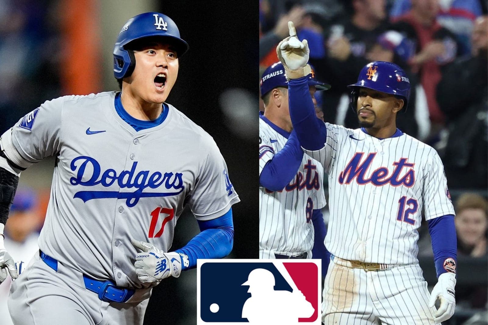 Los Angeles Dodgers and New York Mets players on the field ahead of their series at Citi Field.