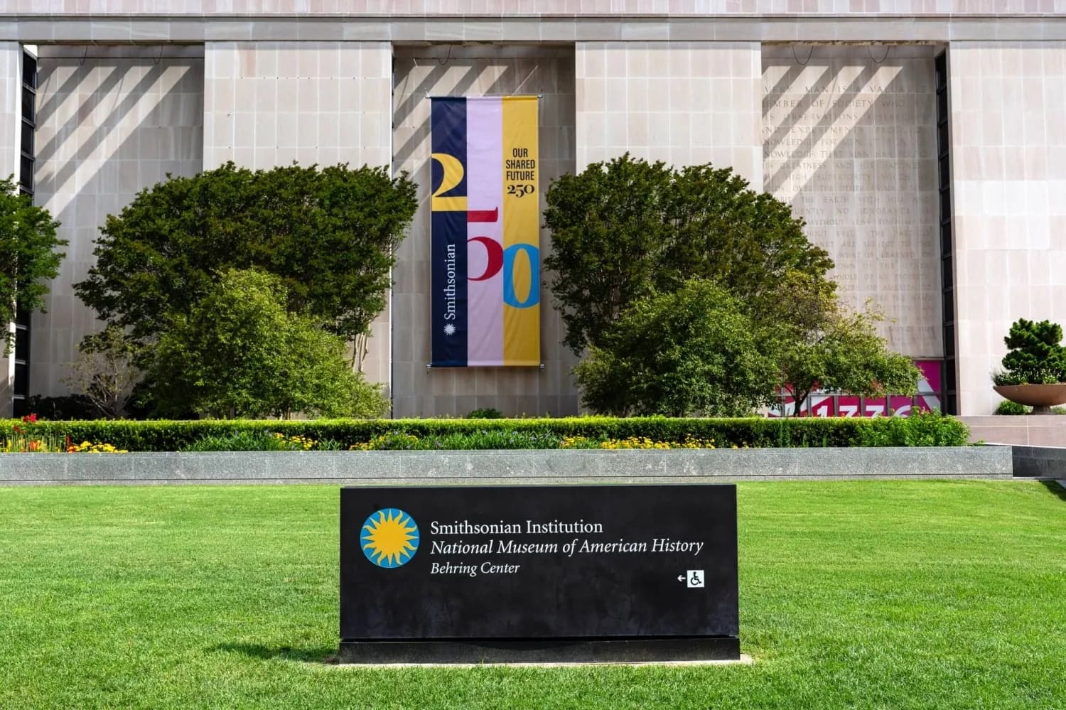 Exterior sign at the Smithsonian's National Museum of American History in Washington, D.C.
