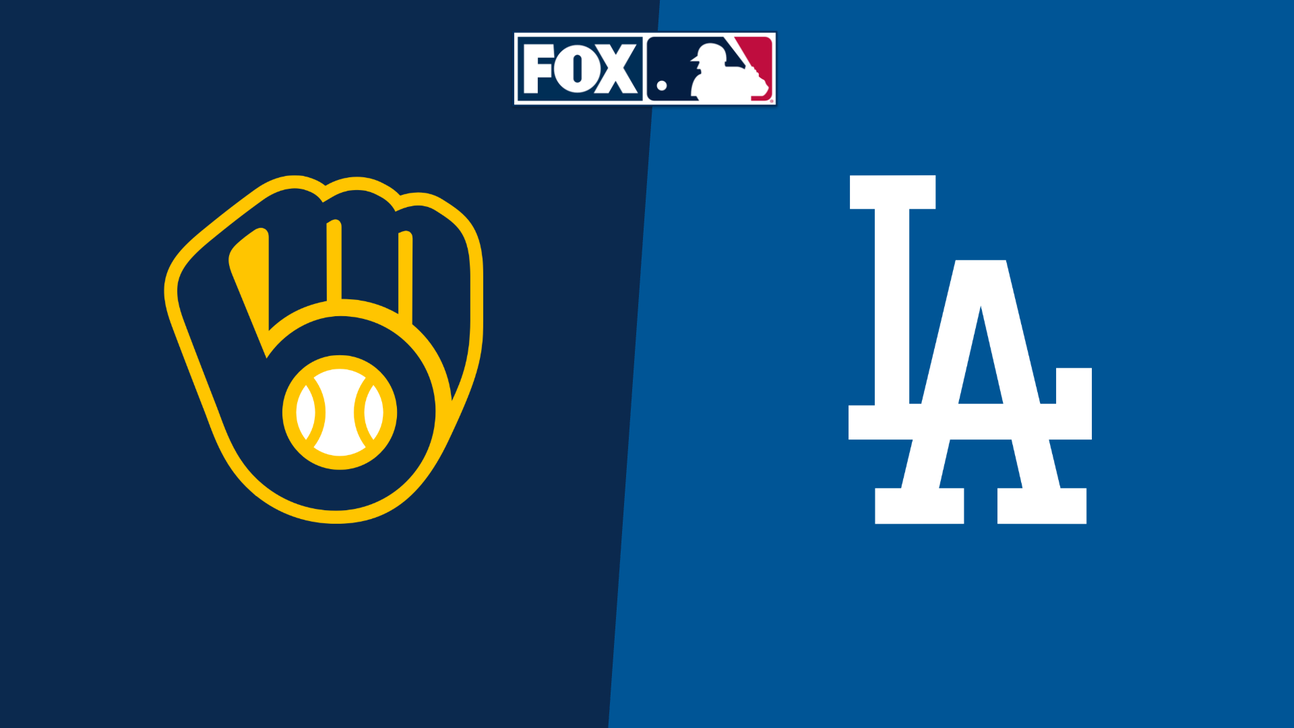 Brewers and Dodgers team logos side by side on a split blue graphic.