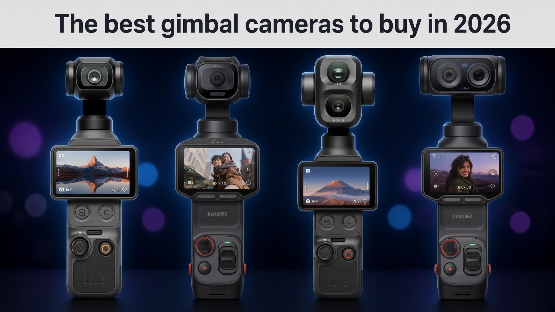 Illustration of four handheld gimbal cameras side by side under the headline 'The best gimbal cameras to buy in 2026.'