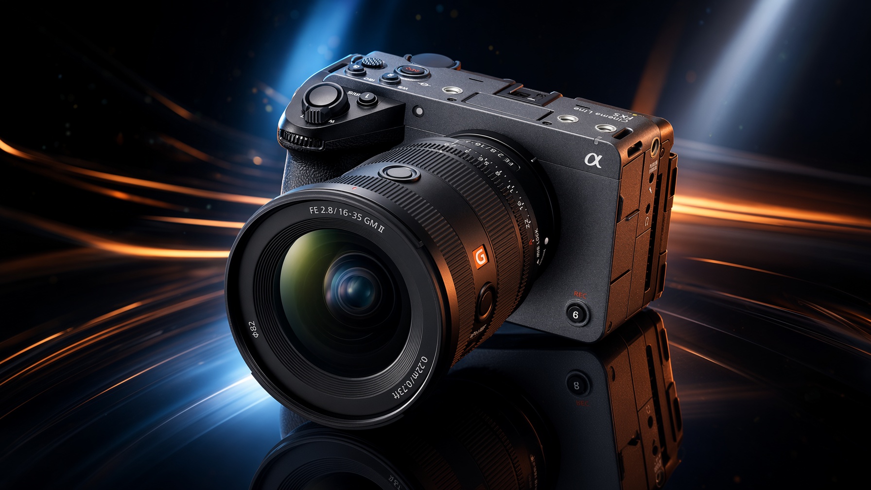 The Sony FX5 Cinema Line camera body fitted with a Sony FE 16-35mm F2.8 GM II lens.